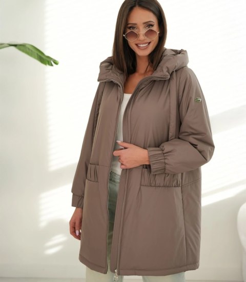Wiosenny płaszcz damski oversize z kapturem i kieszeniami Emilia (Brązowy) Wiosenny płaszcz damski oversize z kapturem i kieszeniami Emilia (Brązowy)