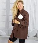 Marynarka oversize z odpinaną różą i marszczonymi rękawami ROSA (Brązowy)