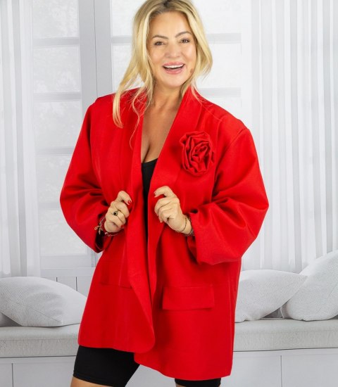 Marynarka oversize z odpinaną różą i marszczonymi rękawami ROSA (Czerwony) Marynarka oversize z odpinaną różą i marszczonymi rękawami ROSA (Czerwony)