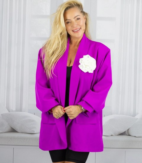 Marynarka oversize z odpinaną różą i marszczonymi rękawami ROSA (Fioletowy) Marynarka oversize z odpinaną różą i marszczonymi rękawami ROSA (Fioletowy)