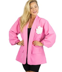 Marynarka oversize z odpinaną różą i marszczonymi rękawami ROSA (Różowy)