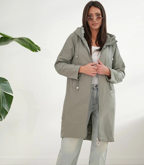 Damski płaszcz SARA - dwustronny, oversize, kaptur, wiosenny, ocieplany (Zielony) Damski płaszcz SARA - dwustronny, oversize, kaptur, wiosenny, ocieplany (Zielony)