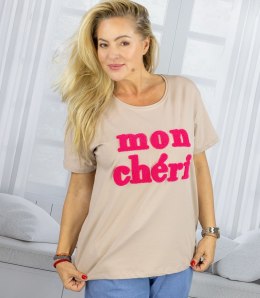 T-shit bluzka koszulka z napisem MON CHERI (Beżowy)