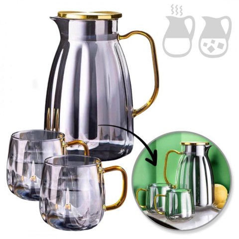 Set - 1600-ml-Krug mit gewellten Wänden und Deckel + 2 350-ml-Gläser - DZ07