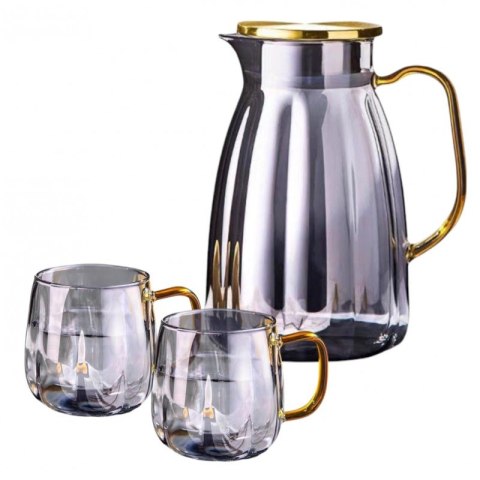 Set - 1600-ml-Krug mit gewellten Wänden und Deckel + 2 350-ml-Gläser - DZ07 Set - 1600-ml-Krug mit gewellten Wänden und Deckel + 2 350-ml-Gläser - DZ07
