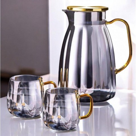 Set - 1600-ml-Krug mit gewellten Wänden und Deckel + 2 350-ml-Gläser - DZ07 Set - 1600-ml-Krug mit gewellten Wänden und Deckel + 2 350-ml-Gläser - DZ07