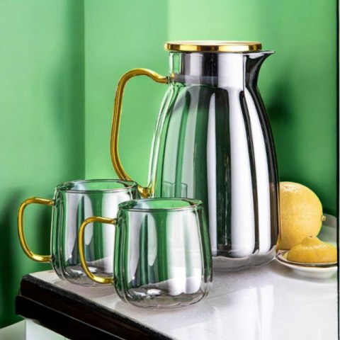 Set - 1600-ml-Krug mit gewellten Wänden und Deckel + 2 350-ml-Gläser - DZ07 Set - 1600-ml-Krug mit gewellten Wänden und Deckel + 2 350-ml-Gläser - DZ07
