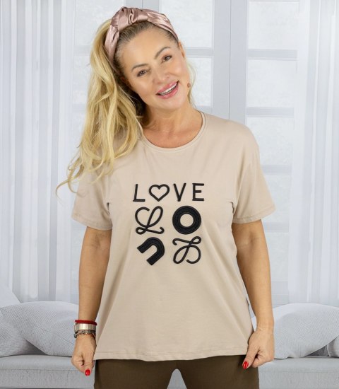 T-shit bluzka koszulka z wyszywanym napisem LOVE (Beżowy) T-shit bluzka koszulka z wyszywanym napisem LOVE (Beżowy)