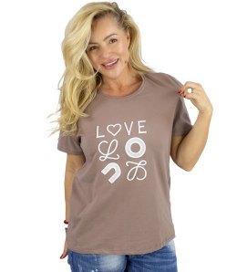 T-shit bluzka koszulka z wyszywanym napisem LOVE (Brązowy)