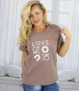 T-shit bluzka koszulka z wyszywanym napisem LOVE (Brązowy)