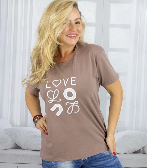 T-shit bluzka koszulka z wyszywanym napisem LOVE (Brązowy) T-shit bluzka koszulka z wyszywanym napisem LOVE (Brązowy)
