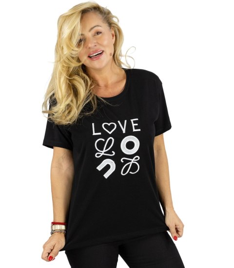 T-shit bluzka koszulka z wyszywanym napisem LOVE (Czarny)