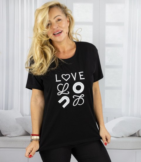 T-shit bluzka koszulka z wyszywanym napisem LOVE (Czarny)
