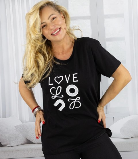 T-shit bluzka koszulka z wyszywanym napisem LOVE (Czarny)
