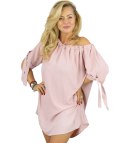 Tunika HISZPANKA Odkryte ramiona Sukienka mini MARIOLA (Różowy) Tunika HISZPANKA Odkryte ramiona Sukienka mini MARIOLA (Różowy)