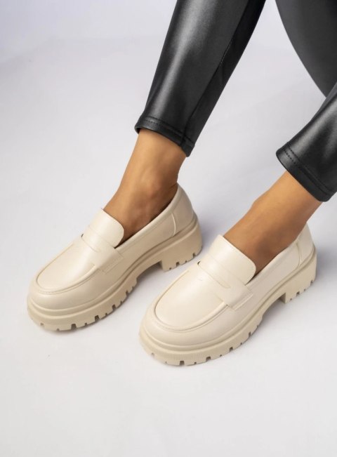 Damskie Mokasyny - Kremowe MILANO BEIGE - 37 Damskie Mokasyny - Kremowe MILANO BEIGE - 37