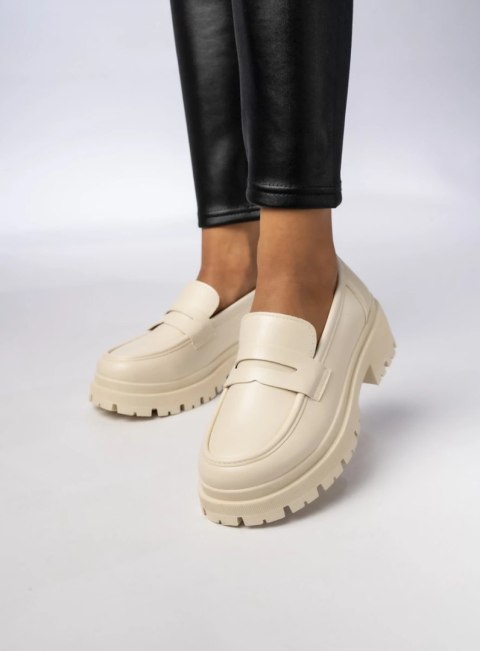 Damskie Mokasyny - Kremowe MILANO BEIGE - 37 Damskie Mokasyny - Kremowe MILANO BEIGE - 37