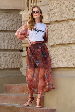 Spódnica Model L19 Bordo Flowers - Makadamia - 36
