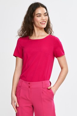 Bluzka basic z krótkim rękawem B193 Fuksja - Nife - 42