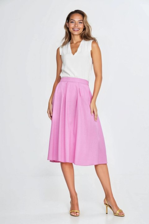 Spódnica midi z rayonu z zakładkami SP82 Pink - Nife - 38