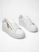 Damskie Sneakersy ZIPPY GOLD - Klasyczna Biel z Złotym Akcentem - 38