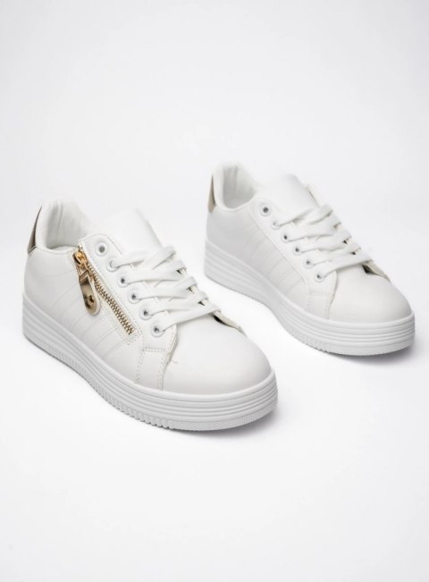 Damskie Sneakersy ZIPPY GOLD - Klasyczna Biel z Złotym Akcentem - 38