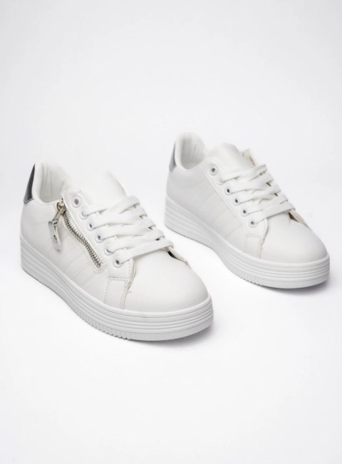 Damskie Sneakersy ZIPPY SILVER - Minimalizm z Błyszczącym Akcentem - 39