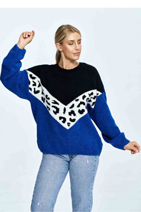 Sweter Damski Model M905 Szafir/Black - Figl - uniwersalny Sweter Damski Model M905 Szafir/Black - Figl - uniwersalny