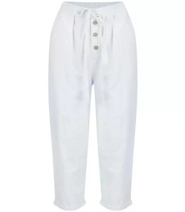 Letnie lniane spodnie spodenki chinosy 3/4 (Biały)