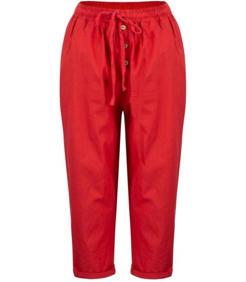 Letnie lniane spodnie spodenki chinosy 3/4 (Czerwony) Letnie lniane spodnie spodenki chinosy 3/4 (Czerwony)