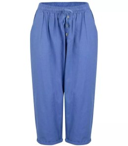 Letnie lniane spodnie spodenki chinosy 3/4 (Niebieski)