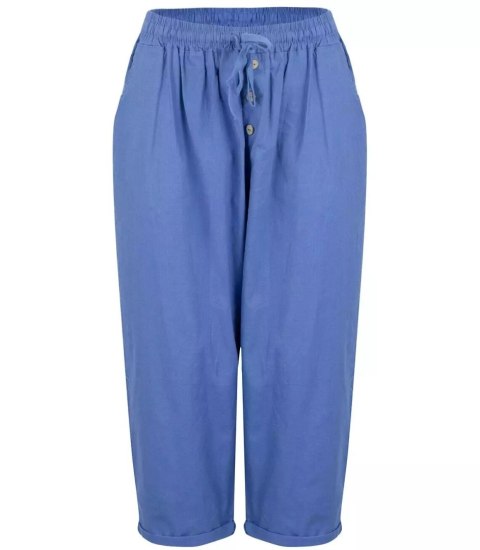 Letnie lniane spodnie spodenki chinosy 3/4 (Niebieski) Letnie lniane spodnie spodenki chinosy 3/4 (Niebieski)