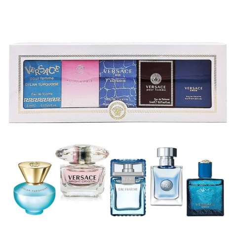 Versace Miniatures Collection zestaw Dylan Turquoise woda toaletowa 5ml + Bright Crystal woda toaletowa 5ml + Man Eau Fraiche wo Versace Miniatures Collection zestaw Dylan Turquoise woda toaletowa 5ml + Bright Crystal woda toaletowa 5ml + Man Eau Fraiche wo