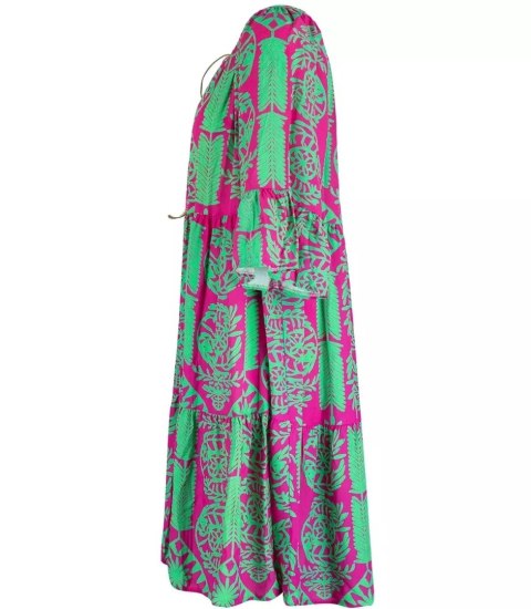 Krótka sukienka midi falbanki boho DALIDA (Różowy)