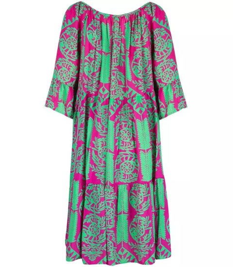 Krótka sukienka midi falbanki boho DALIDA (Różowy)