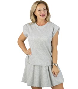 Casualowy komplet MILA miękka bluzka i zwiewna spódnica (Szary)