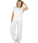 Dres damski koszulka z poduszkami szerokie spodnie z materiału MAVA (Biały) Dres damski koszulka z poduszkami szerokie spodnie z materiału MAVA (Biały)