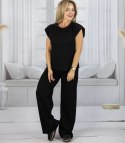 Dres damski koszulka z poduszkami szerokie spodnie z materiału MAVA (Czarny) Dres damski koszulka z poduszkami szerokie spodnie z materiału MAVA (Czarny)