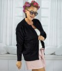Krótki kardigan sweter rozpinany z puszystej dzianiny "COCO CHIC" (Czarny)