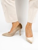 Szpilki eleganckie z aksamitu z czubkiem w kolorze Khaki - 39 Szpilki eleganckie z aksamitu z czubkiem w kolorze Khaki - 39