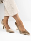 Szpilki eleganckie z aksamitu z czubkiem w kolorze Khaki - 39 Szpilki eleganckie z aksamitu z czubkiem w kolorze Khaki - 39