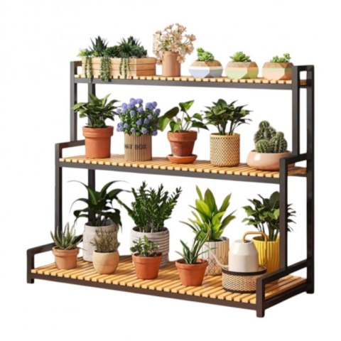 Blumenständer, Bücherregal, 3-stufiger Blumenständer, 120 x 40 x 95cm, schwarz SZ47CZ Blumenständer, Bücherregal, 3-stufiger Blumenständer, 120 x 40 x 95cm, schwarz SZ47CZ
