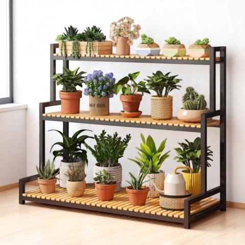 Blumenständer, Bücherregal, 3-stufiger Blumenständer, 120 x 40 x 95cm, schwarz SZ47CZ Blumenständer, Bücherregal, 3-stufiger Blumenständer, 120 x 40 x 95cm, schwarz SZ47CZ