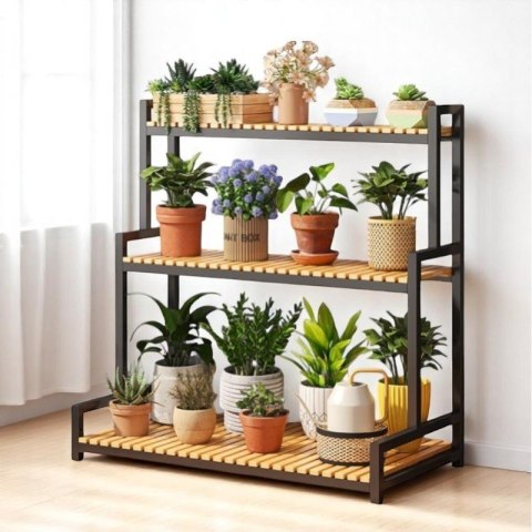 Blumenständer, Bücherregal, 3-stufiger Blumenständer, 80 x 40 x 95cm, schwarz SZ46CZ Blumenständer, Bücherregal, 3-stufiger Blumenständer, 80 x 40 x 95cm, schwarz SZ46CZ