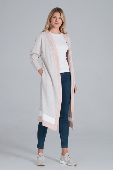 Sweter Kardigan Model M845 Beige/Pink/White - Figl - L/XL Sweter Kardigan Model M845 Beige/Pink/White - Figl - L/XL