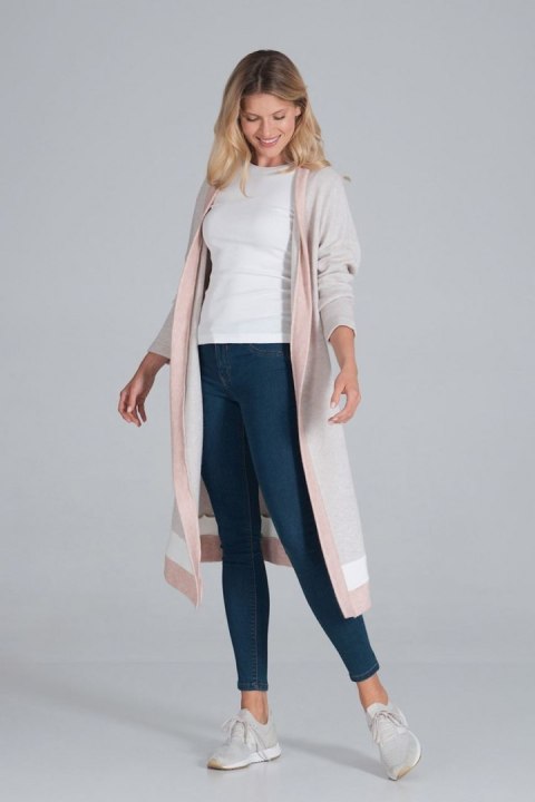 Sweter Kardigan Model M845 Beige/Pink/White - Figl - L/XL Sweter Kardigan Model M845 Beige/Pink/White - Figl - L/XL