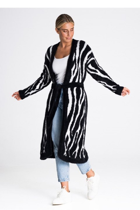 Sweter Kardigan Model M984 Black/White - Figl - uniwersalny Sweter Kardigan Model M984 Black/White - Figl - uniwersalny