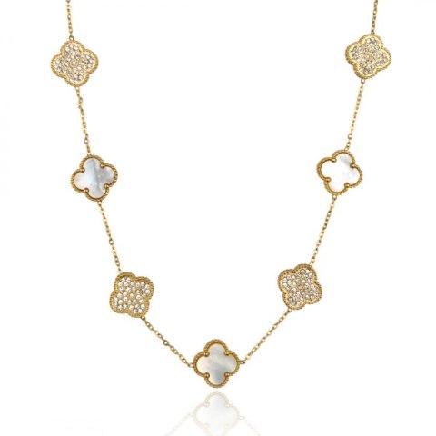 14k vergoldetes Edelstahlcollier, Kleeblätter, Perlmutt, Zirkone NST2175 14k vergoldetes Edelstahlcollier, Kleeblätter, Perlmutt, Zirkone NST2175