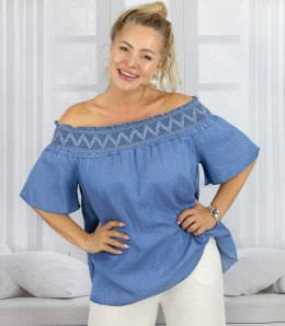 Bluzka hiszpanka z haftem i luźnym dołem SOLENE (Granatowy)