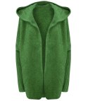 GRUBY sweter KARDIGAN nietoperz Luźny Ciepły z kapturem (Zielony)